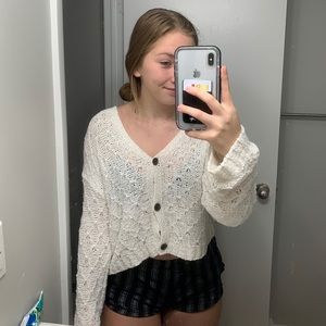 AE White Knit Button Up Sweater